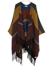 Urban Outfitters Woven Heart Knit Cape Shawl Sweater with Tassels