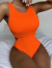 Cross cut out monokini one piece orange