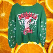 Wound Up Falalalala‎ Llama Green Christmas/Holiday Ugly Sweatshirt Size L