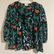 Kate spade jardin floral hummingbird SILK long sleeve blouse