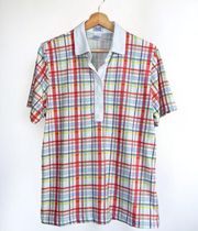 Vintage Leon Levin Short Sleeve Red Plaid Colorblock Polo Golf Shirt Large