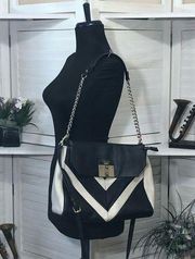 Guess black light gray chevron pattern vegan leather rocker biker crossbody bag