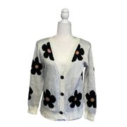 Ark & Co White Black V-Neck Floral Cardigan Small