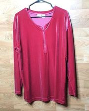 Newport News Sheen Velour Crystal Zippered Blouse