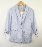 LOGG Blue White Striped One Button Tie Sleeve Blazer Jacket Women's Size 2