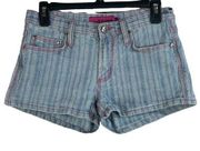 Miss Vigoss Juniors SZ 7/8 Jean Shorts Low-Rise Striped Pink Stitching 5-Pocket