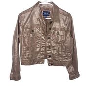 Lands end brown denim jacket gold shimmer coated cropped XS B