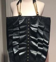 ⭐️NEW⭐️ Black Faux Leather Ruffle Bag+Makeup Pouch