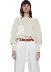 Zara Oversized Knit Sweater With Pocket Cream Buckle Cuff Size Large