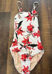 Albion Fit White and Red Floral One Piece Swimsuit Size Small