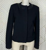 Diane von Furstenberg Marc Leather Trim Blazer Jacket Black Size 10