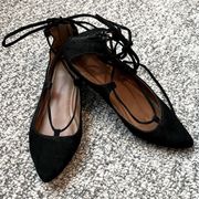 Candie’s Black Pointed Toe Lace Up Ballet Flats Size 6