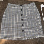 Abercrombie & Fitch Mini Skirt Sz S Plaid Faux Buttons Pencil Secretary School