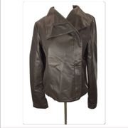 BAGATELLE espresso brown faux leather asymmetrical moto jacket size S