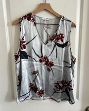 Ganni Silver Floral Sleeveless Tank Blouse Size XL