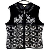 Vintage Anne Carson Wool Embroidered Womens Vest XL Zip Up