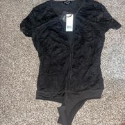 Bebe Black Lace Short Sleeve Bodysuit