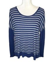 Michael STARS Women's Striped Thermal Long Sleeve Top Navy Blue Gray One Size