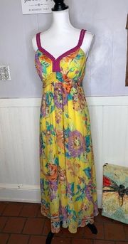 Soft Surroundings Dress Tropical Garden Maxi Floral Yellow M petite