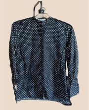 Diane Von Furstenberg Black & White Print Long Sleeve Collar Button-Down Shirt P