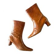 Vintage  Chic Mid Calf Leather Square Toe Boot 6