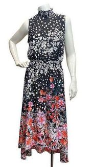 NANETTE LEPORE Women’s Sz 6 Black Floral Smocked High Low Sleeveless MIDI dress