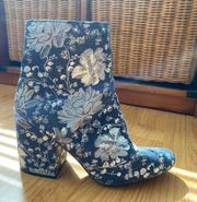 Blue And Silver Floral Brocade Booties