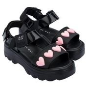 Melissa x LAZY OAF Black & Pink Kick Off Sandal Hearts Platform Size 9 Sold Out