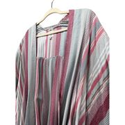 True Craft Womens Kimono Cardigan S/M Multi Striped Open Front Ruffle Hem Boho