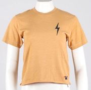 Mustard Yellow Lightning Bolt Embroidered Crewneck Boxy Tshirt