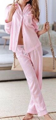 Victoria’s Secret Striped Button Up Long Sleeve Pajama Top Pink Silver Small