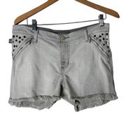 Rock Revival Rock & Republic Distressed Denim Shorts Studs Raw Edge Hem Jeans Women's Size 10