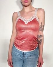 Vintage  Lace Trim Pink Tank Top