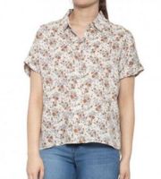 Rachel Zoe Floral Print Linen Button Down Shirt Size Small