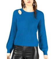 Blue Sweater Cut Out Shoulder long sleeve sexy 
Pull over Crew neck Size medium