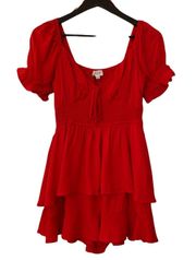 Red Vneck Peasant Romper Valentines Ruffle Stacked