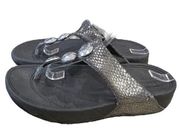 FITFLOP PETRA Toe-Post Comfort Sandals black & silver size 8