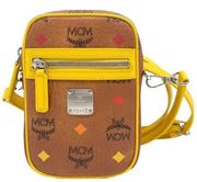 MCM Mini Multifunctional Cognac and Yellow Leather Logo Crossbody Bag