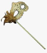 NEW Masquerade Masks Side Feather Flower Petal Hand Held Lace Mask w/ Stick