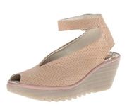 Fly London Yala Perforated Slingback Wedge Sandal Beige Leather Women’s EU 41