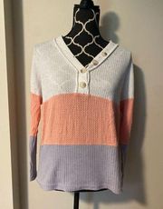 EUC Hailey & Co White, Pink and Purple Colorblock Button Down Sweater size med