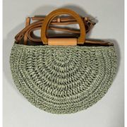 Olive Green Straw Half-Moon Handbag Purse Pocketbook Crossbody Bag ✨