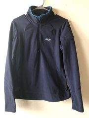 Womens FILA Sweatshirt Size Large Navy Blue Fleece Lightweight Arm Zipped Pocket