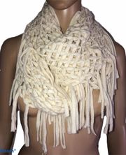 Open Knit Fringed Infinity Scarf