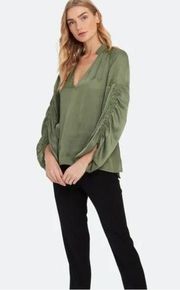 NWT Zadig & Voltaire Twenty Balloon Sleeve Satin Top olive green extra small xs