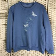 Blair Vintage Women’s Blue Embroidered Butterfly Crewneck Pullover