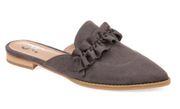 Journee Collection Women's Gray Microsuede Ruffle Vamp Kessie Mule Flats sz 6