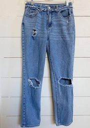 PacSun Mom Jeans Cropped Distressed Frayed Waist Mid-Rise Pockets Zip-Fly