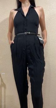 NWT SportMax | MaxMara black silk halter jumpsuit