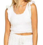 POL Cozy Flutter Sleeve Fuzzy Cropped Cami Top White Size Large NWT